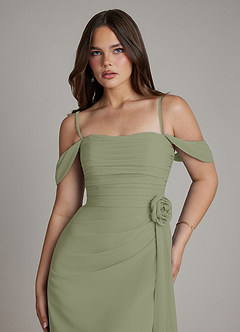 Azazie Ezria Bridesmaid Dresses Pistachio A-Line Off the Shoulder Chiffon Dress image3
