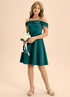 Azazie Anselie Junior A-Line Plisseret Stræk satin Mini Junior brudepige Kjole image1