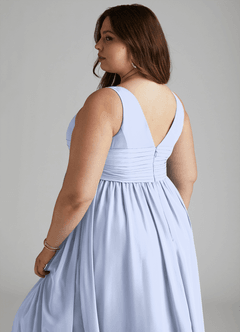 Azazie Yetta Maternity Bridesmaid Dresses A-Line V-Neck Gathered Chiffon Floor-Length Dress image12
