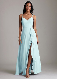Azazie Naeem Bridesmaid Dresses Sea Glass A-Line V-Neck Ruffle Chiffon Dress image1