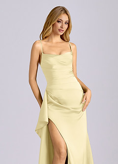 Azazie Sarai Suknie dla druhen Osłona Gorset Satyna elastyczna Do ziemi Sukienka image4