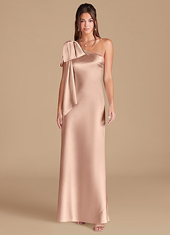 Azazie Capri Bridesmaid Dresses English Rose Sheath One Shoulder Metallic Satin Dress image3