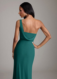 Azazie Madelyn Bridesmaid Dresses Peacock Mermaid One Shoulder Chiffon Convertible Dress image9