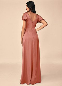 Azazie Soren Bridesmaid Dresses Salmon Pink A-Line Pleated Stretch Satin Dress image2