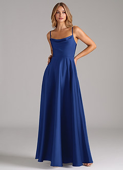 Azazie Elle Robes de demoiselle d'honneur Robe Trapèze en Satin extensible Plissée Bleu Roi image5