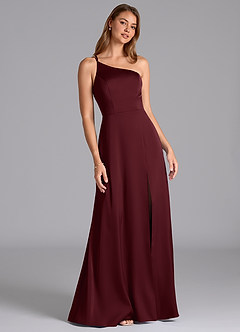 Azazie Trina Abiti da Damigella Abito A-Line in Raso Elasticizzato Monospalla Cabernet image1
