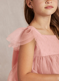 Azazie Kalio Flower Girl Dresses Rosette A-Line with Sleeves Tulle Dress image3
