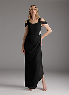 Azazie Weitzman Mother of the Bride Dresses Black Sheath Sequins Mesh Dress image4