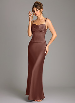 Azazie Reverie Bridesmaid Dresses Espresso Mermaid Corset Stretch Satin Dress image1