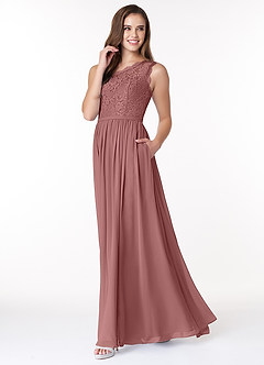 Azazie Demi Bridesmaid Dresses Desert Rose A-Line One Shoulder Chiffon Dress image3