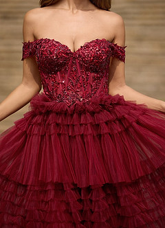 Nimbus 버건디 글리터 튤 프롬 드레스 image6