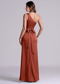 Azazie Philana Bridesmaid Dresses Terracotta A-Line One Shoulder Stretch Satin Dress image5
