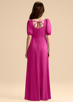 Azazie Briar Junior Vestido de Fucsia de Satén Elástico de Corte en A con Lazo image2