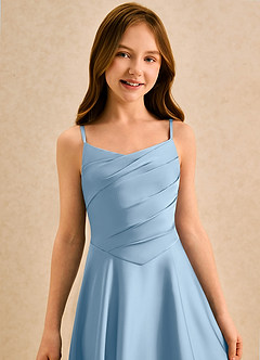 Azazie Coconut Girls Formal Flower Girl Dresses Powder Blue A-Line Pleated Stretch Satin Dress image6
