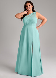 Azazie Phaedra Bridesmaid Dresses Aqua A-Line One Shoulder Chiffon Dress image7
