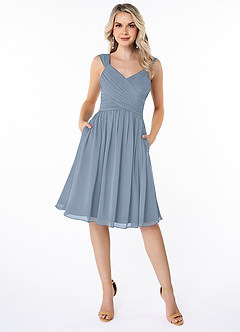 Azazie Angie Bridesmaid Dresses Dusty Blue A-Line Corset Chiffon Dress image1