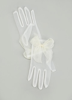 front Iridescent Bow Short Sheer Gloves