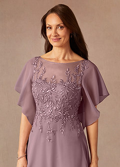 Azazie Faviola Abiti per la Madre della Sposa Abito A-Line in Chiffon con Scollo a Barca e Paillettes Rosa Polverosa image6