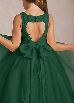 Azazie Calla Flower Girl Dresses Dark Green Ball-Gown Lace Tulle Dress image4