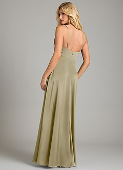 Azazie Sarella Bridesmaid Dresses Moss Green A-Line Pleated Stretch Satin Dress image2