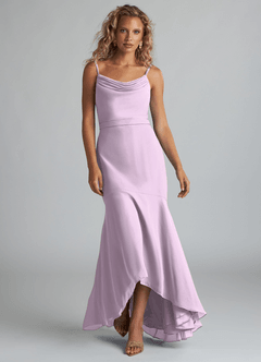 Azazie Summer Jurken voor bruidsmeisjes Jurk van Chiffon met Zeemeermin Schop cowl Frosted Lila image4