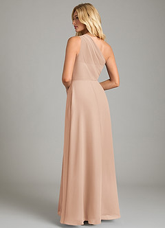 Azazie Phaedra Vestidos de damas de honor Vestido de Rosa Inglesa de Gasa de Corte en A con Hombro unilateral image2