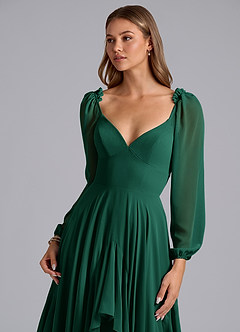 Azazie Karan Bridesmaid Dresses Emerald A-Line Long Sleeve Chiffon Dress image6