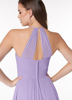 Azazie Ginger Bridesmaid Dresses Lilac A-Line Halter Pleated Chiffon Dress image3