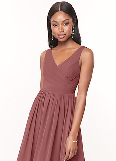 Azazie Keyla Bridesmaid Dresses Amethyst A-Line V-Neck Pleated Chiffon Dress image5