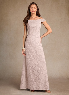 Azazie Moore Mother of the Bride Dresses Blushing Pink A-Line Boatneck Floral Burnout Dress image1