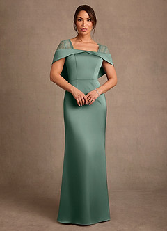 Azazie Henrieta Mother of the Bride Dresses Eucalyptus Sheath Lace Stretch Satin Dress image1