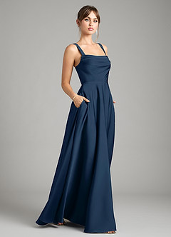 Azazie Shaude Bridesmaid Dresses Dark Navy A-Line Pleated Stretch Satin Dress image6