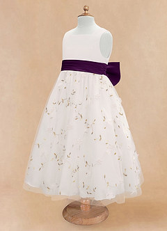 Azazie Pollie vestidos de niña de las flores Vestido de Marfil Uva de Tul de Corte En A con Lazo image13
