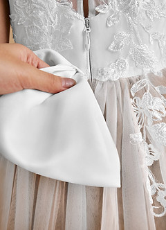 Azazie Bitsy Flower Girl Dresses Ivory Champagne Rose A-Line Lace Tulle Dress image7
