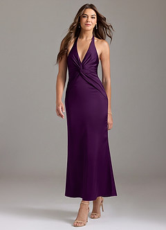 Azazie Valerie Bridesmaid Dresses Grape Mermaid Pleated Stretch Satin Dress image3