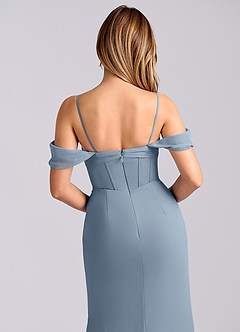 Azazie Joanne Final Sale Dusty Blue Mermaid Off the Shoulder Chiffon Dress image2