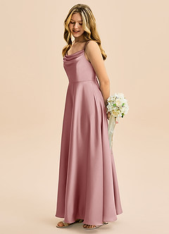 Azazie Isolde Junior Jurk van Stretch Satijn met A-Lijn Geplooid Stoffige Roos image3