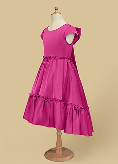 Azazie Lee Flower Girl Dresses Fuchsia A-Line Bow Stretch Satin Dress image8