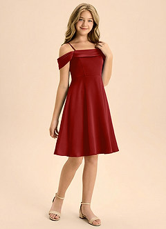 Azazie Anselie Junior Pomegranate A-Line Pleated Stretch Satin Dress image6
