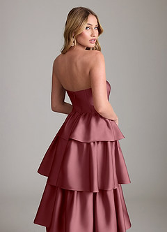 Azazie Faye Bridesmaid Dresses Desert Rose A-Line Ruched Stretch Satin Dress image6
