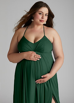 Azazie Annabelle vestidos de dama de honor de maternidad Vestido de Corte En A Cuello en V plisado Hasta el suelo Malla image11