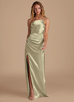 Azazie Eren Brautjungfernkleider Etui One-Shoulder Metallischer Satin Kleid Moosgrün image3