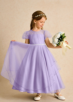 Azazie Duckie Flower Girl Dresses Lilac Ball-Gown Pleated Tulle Dress image3