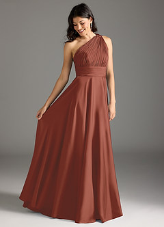 Azazie Charlize Bridesmaid Dresses Auburn A-Line One Shoulder Stretch Satin Dress image2