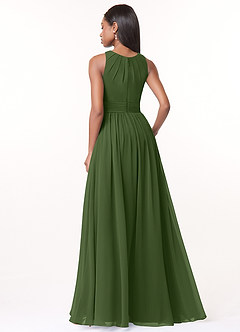 Azazie Harper Bridesmaid Dresses Olive A-Line Pleated Chiffon Dress image2