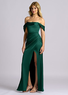 Azazie Auden Brudtärnklänningar Klä av Tubklänning i Stretch Satin Av axeln Smaragdgrön Konvertibel image4