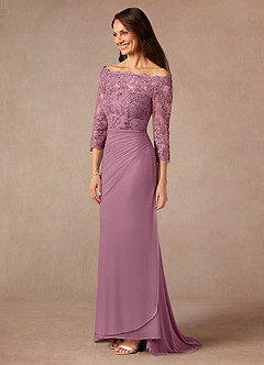 Azazie Rhonda Kleider für die Brautmutter Meerjungfrau-Linie Schulterfrei Gittergewebe Kleid Vintage Mauve image4