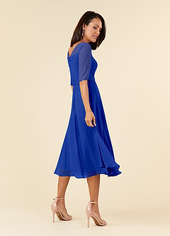 Azazie Naomi Mother of the Bride Dresses Royal Blue A-Line Boatneck Pleated Chiffon Dress image4