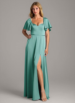 Azazie Chloe Bridesmaid Dresses Aqua A-Line Sweetheart Neckline Stretch Satin Dress image1