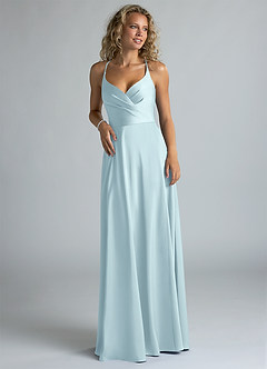 Azazie Davis Jurken voor bruidsmeisjes Jurk van Stretch Satijn met A-Lijn Geplooid Wolkenblauw image4